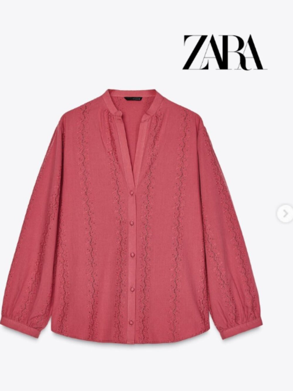 Zara Women’s Pink Button-Front Eyelet Blouse